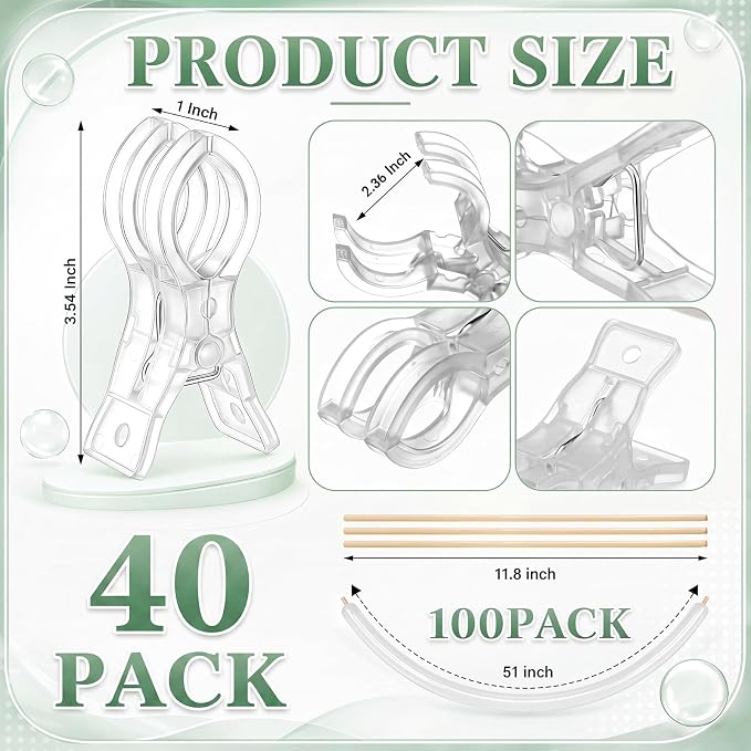 40 Pack Large Balloon Arch Clips Plastic Transparent Backdrop Spring Clamps 3.5 - Image 2
