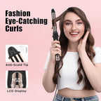 Prizm Nano Titanium Automatic Rotating Curling Iron 1 Inch Worldwide Dual Voltage Curling Wand 11 Temperature Hair Iron Effortless Curls Spinning Barrel LCD Display Negative Ions 360° Swivel Cord