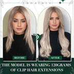 RUNATURE Real Human Hair Clip in Extensions, Short Clip in Hair Extensions, Clip on Hair Extensions for Women, Remy Natural Hair, Add Hair Volume, 10 Inch 50g 3pcs #19P60 Grey Blonde Highlights