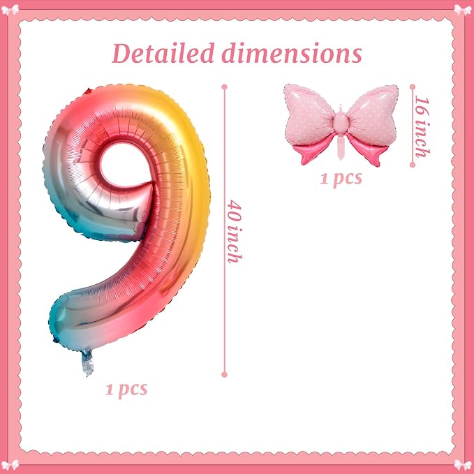 40-Inch Number 9 Gradient Giant Number Balloons And Mini Bow Balloons Foil - Image 2