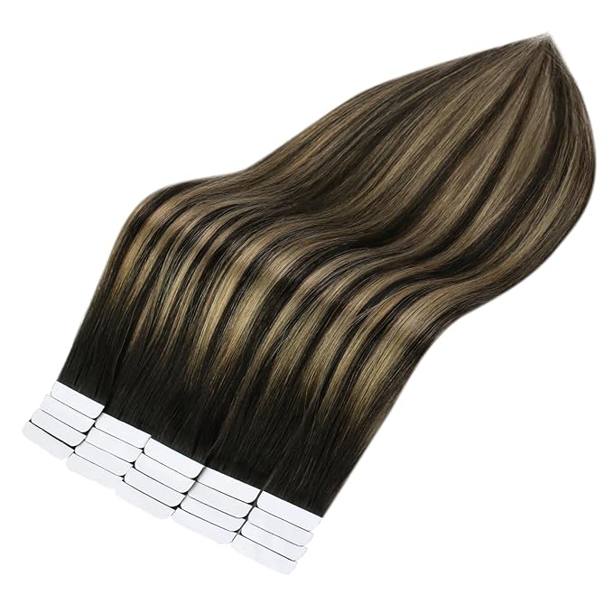 Full Shine Hair Tape in Extensions 18Inch Remy Tape in Hair Extensions Color 1B Off Black Fading to 27 Honey Blonde And Off Black 50G Invisible Tape Hair Extensions Real Human Hair for Wedding 20Pcs
