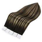 Full Shine Tape Hair Extensions Human Hair 12Inch Hair Extensions Tape in 30G Color 1B Off Black Ombre 27 Honey Blonde and 1B Straight Tape in Extensions Balayage Soft Remy 20Pcs for Daily Wear