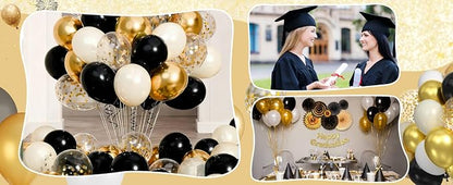 Graduation Latex Balloons with Ribbons, 45 Pack in Black Gold White Golden and - Image 5