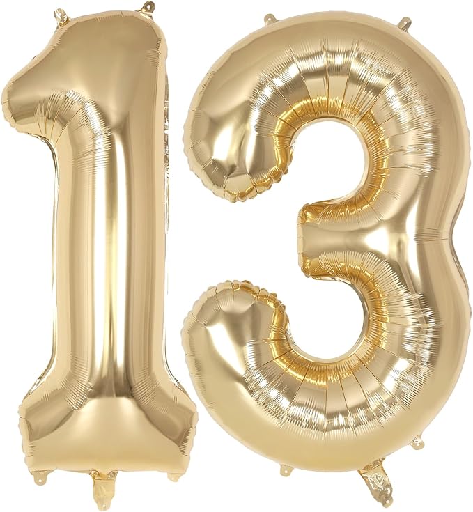 Champagne Large Number 13 Balloon, 40 Inch Light Gold Foil Helium Number by AIQINHU