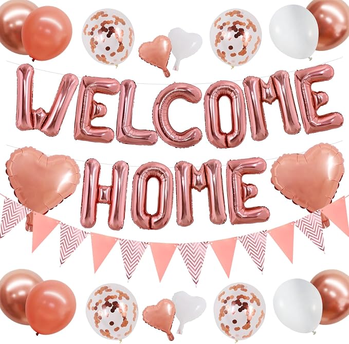 TONIFUL 16 Inch Rose Gold Welcome Home Foil Letter Balloon Banner Decor Kit | by TONIFUL