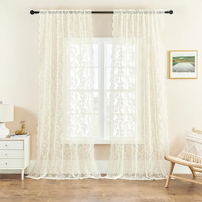 FOLKSIDE Ivory Lace Curtains - Image 2