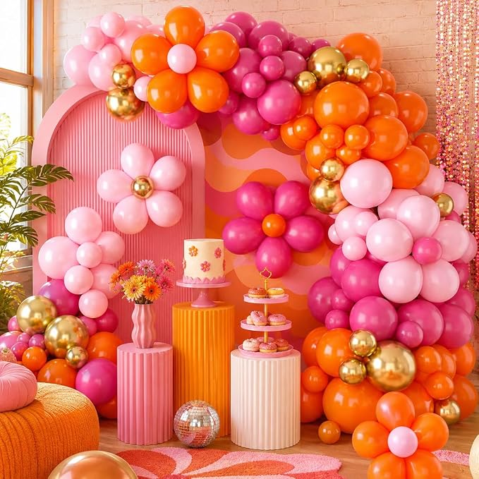 Pink Orange Balloon Garland, Daisy Balloon Arch - Image 7