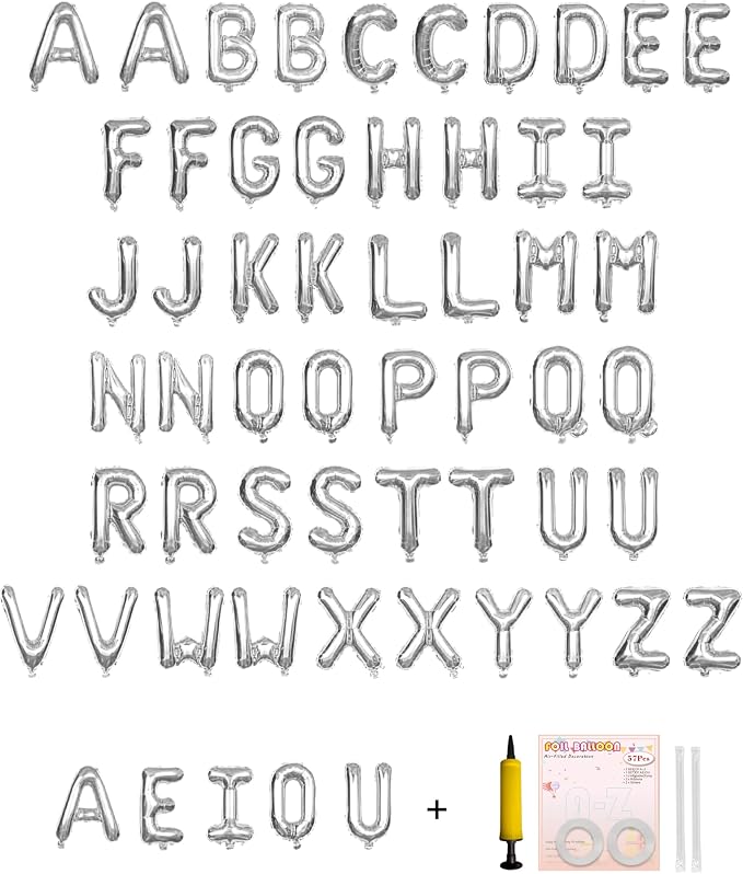 58 PCS Letter Balloons Alphabet Letters 2 Sets A- Z & 1 Sets AEIOU 16 by buynow