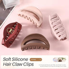 4Pcs Cloud Claw Clips for Women, 4.1" Non-Slip Strong Hold Hair Claws, Unbreakable TPEE-Silicone Blend, Large Bendable Cozy Hair Clip for Thin/Thick/Curly Hair, All-Day Comfort Matte Jaw Clip
