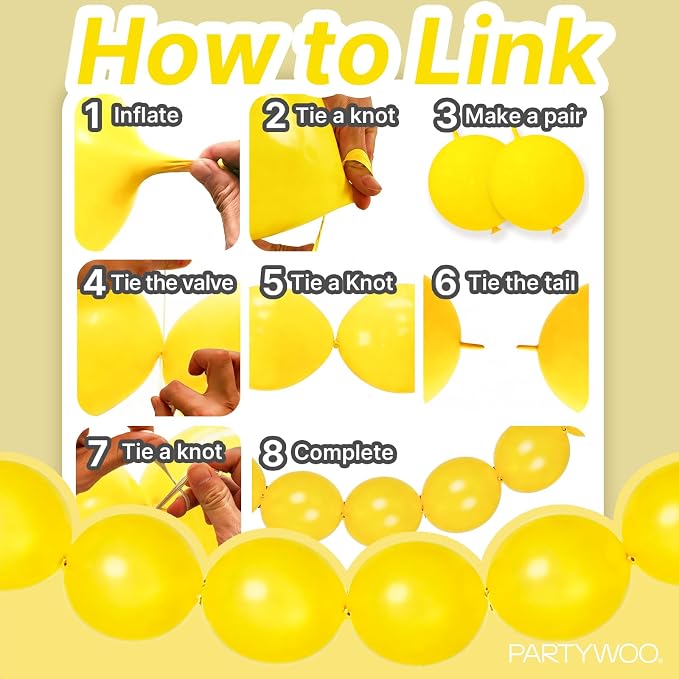 PartyWoo Yellow Linking Balloons 100pcs 12 Inch Yellow Link Balloons | - Image 5