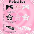 36Pcs Valentine's Day Pink Bow Hair Clips Y2K Star Hair Barrettes for Women Metal Snap Hair Clips Mini Black Satin Hair Bows Water Drop No Slip Hair Pins Accessories for Girls