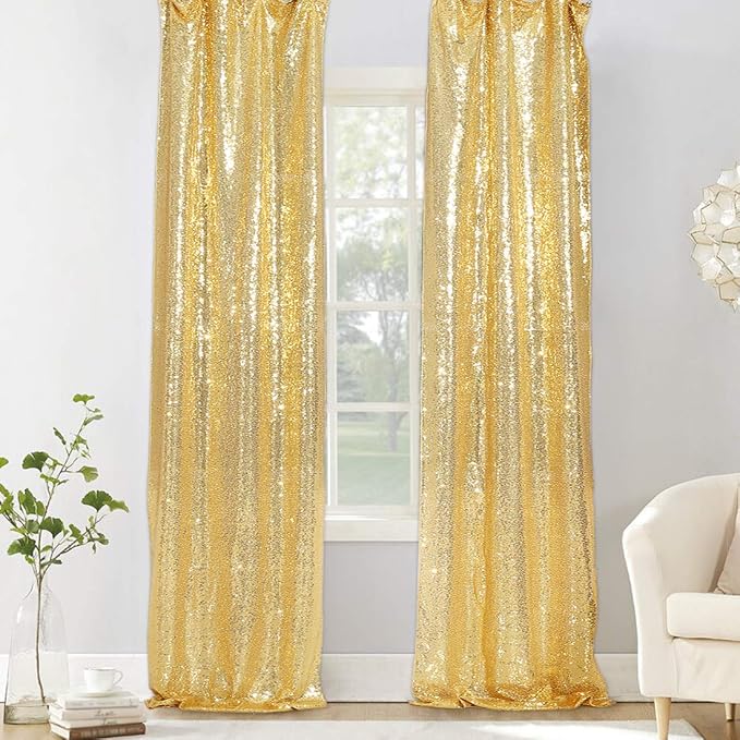 PartyDelight Gold Sequin Backdrop Curtains 2x8ft 2 Panels | Sparkly 3mm sequins - Image 8