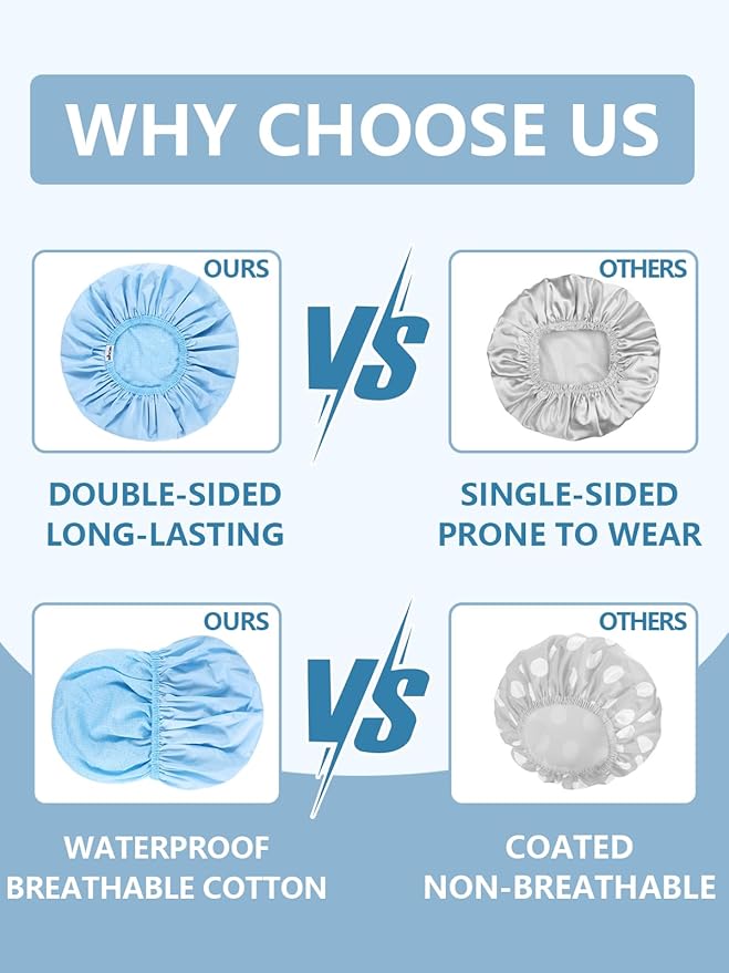 Years calm Shower Caps For Women Reusable Waterproof，Pattern And Solid Color Dual-Layer Design For Dual-Layer Usable，Protects Hair In Shower, Spa, Cooking, Clean & Travel (Blue, Extra Large)
