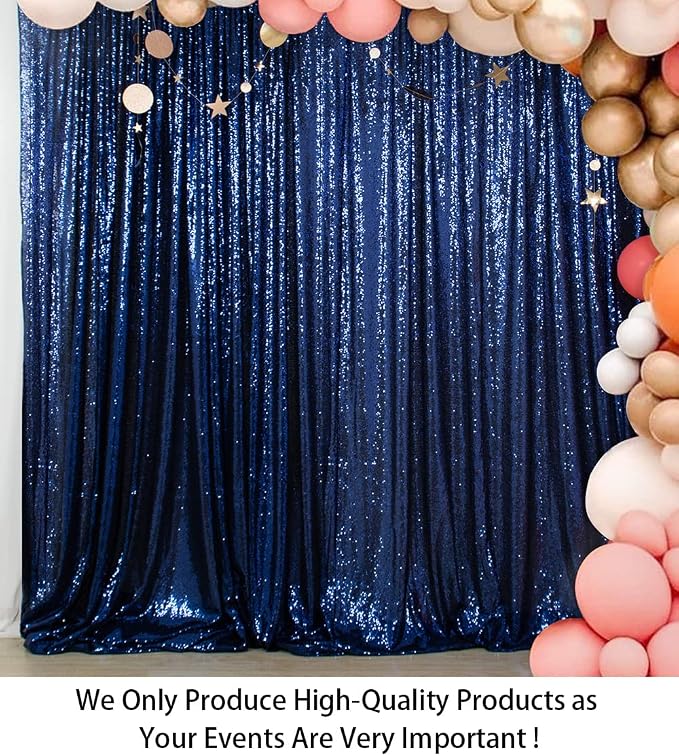 ShinyBeauty Sequin Backdrop 7FTx7FT Navy Blue Sequin Fabric Drapes Sparkle - Image 2
