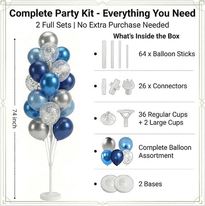 HIINS 2Set Blue Silver Balloon Column Kit - Image 2