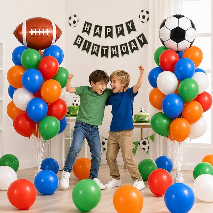 Sports Balloons, 12 Inch Green Orange Blue Red White Latex Balloons - Image 7
