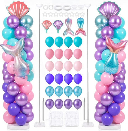Skylety 2 Sets Mermaid Balloon Column Stand Kit Adjustable Mermaid Purple Pink by Skylety