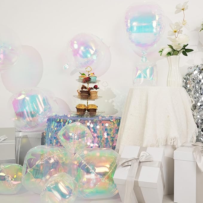 10Pcs Iridescent Round Foil Balloons, Metallic Iridescent Foil Baloon - Image 2