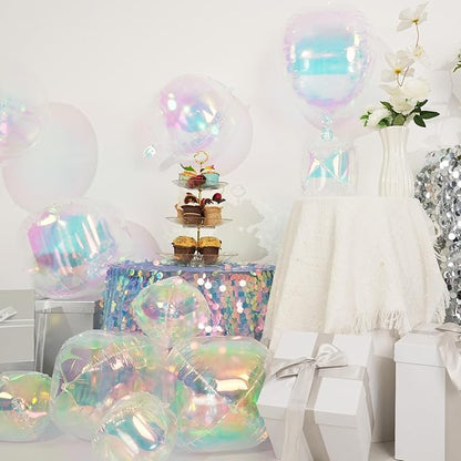 10Pcs Iridescent Round Foil Balloons, Metallic Iridescent Foil Baloon - Image 2