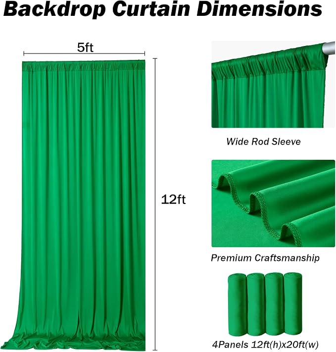 20x12 ft Green Backdrop Curtains - Image 5