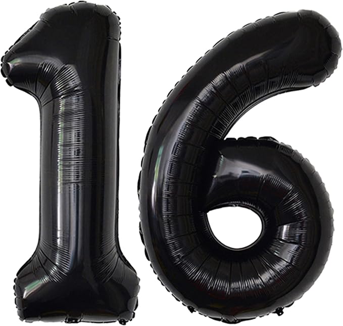Jonhamwelbor 16 Number Balloons Black Big Giant Jumbo Big Large 16 or 61 Foil by Jonhamwelbor