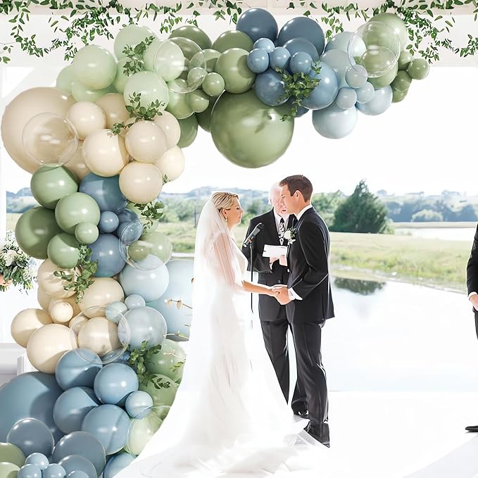 Dusty Blue Sage Green Balloon Arch Kit - Image 7