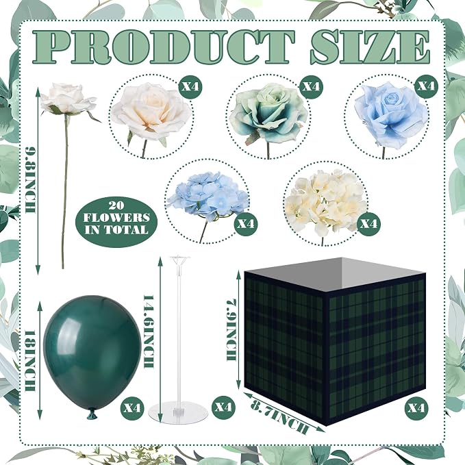 Civaner 4 Sets Green Blue Tartan Plaid Baby Shower Party Decorations Tartan - Image 3