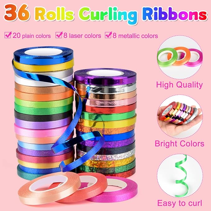 NEBURORA 36 Rolls 36 Colors Curling Ribbon 1/5 Inch 11 Yards Balloon String - Image 3