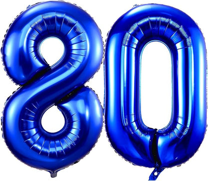 Navy Blue Number 80 Balloons, 40 Inch Dark Blue 80th Birthday Balloons Large by BBPOOL