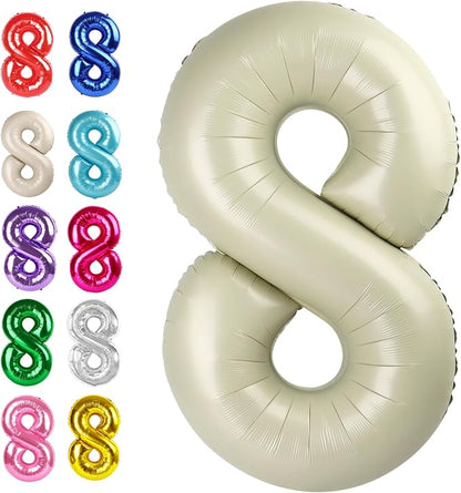 Cream White Number 8 Balloon 40 inch, Birthday Party Balloons Decorations | by Upgesy