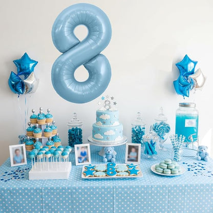 TONIFUL 40 Inch Pastel Blue Number 8 Foil Balloons Large Mylar Foil Digital 8 - Image 4
