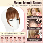 Clip in Bangs, Synthetic Wispy Bangs Hair Clip, Light Auburn Fake Bangs Fringe with Temples Hairpieces for Women Natural Curved Hair Extensions for Daily Wear