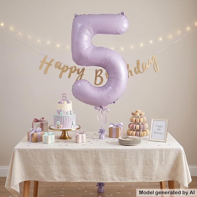 40" Pastel Purple Foil Number 5 Balloon - Image 4