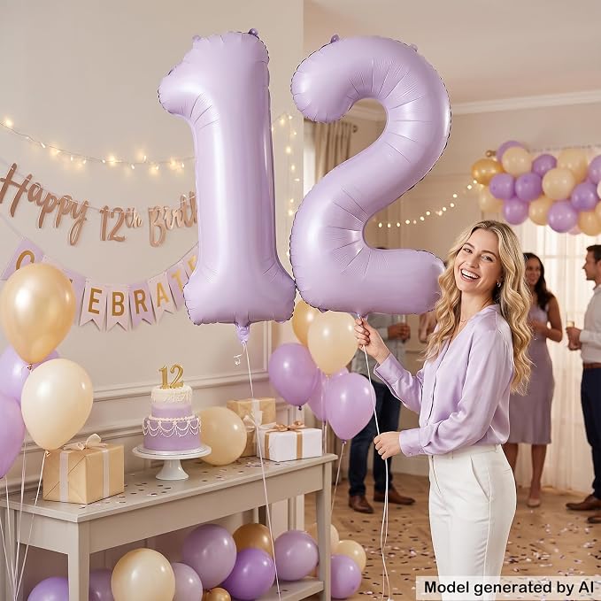 40" Pastel Purple Foil Number 12 Balloon - Image 3