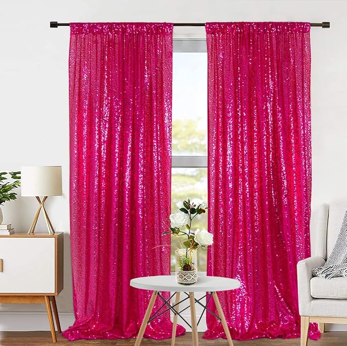 Eternal Beauty Hot Pink 3mm Sequin Backdrop 2x8 Ft 2 Pack Wedding | Dense - Image 6