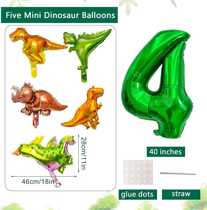 LilyZheng Large Dinosaur Balloon Number 4, 40 Inch Dark Green Foil Balloon - Image 2