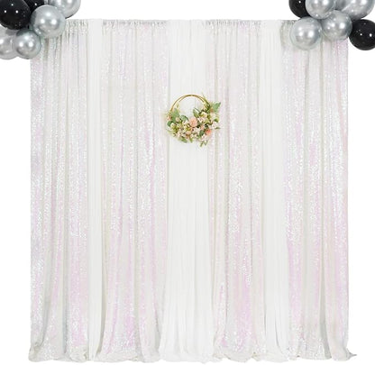Poise3EHome White Iridescent Sequin Backdrop Curtains, 4 Panels 2FTx8FT Glitter - Image 2