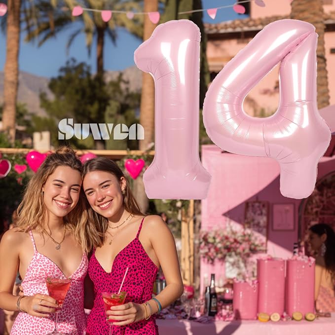 SUWEN 40 Inch Pink Large 14 Number Balloons Big Foil Helium Number Balloons 0-9 - Image 2