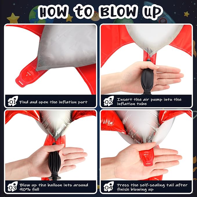 2 Pcs Large Rocket Balloons for Kids, 33 Inch Rocket Ship Balloon, Space Foil - Image 6