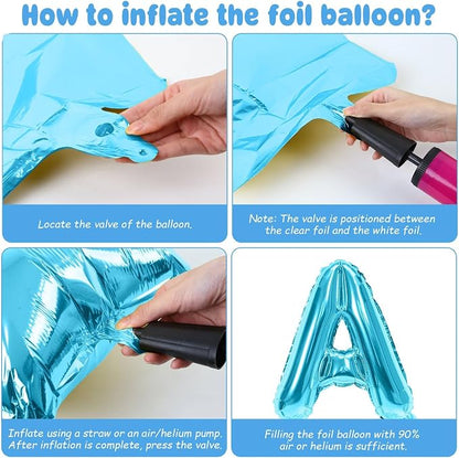 29PC Light Blue Happy Birthday Balloon Banner, 16 Inch 3D Letter Banner Sign - Image 7