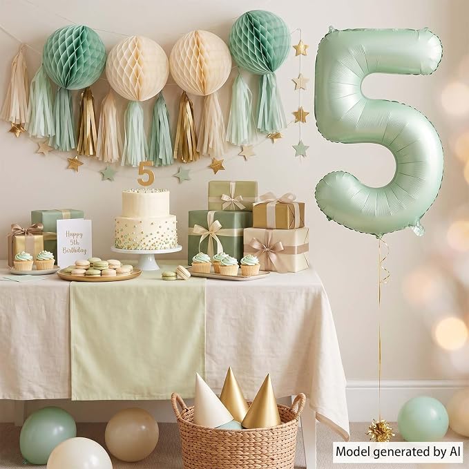 Olive Green Number 5 Balloon 40 Inch, Sage Digit - Image 7