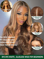 KLAIYI Wear And Go Glueless Wig Bye Bye Knots 13x4 Precut Lace Front Wigs Human Hair Ombre Highlight Blonde Body Wave Wig Pre Bleached Pre Everything Pre Plucked with Baby Hair 3S Ready to Wear 24Inch