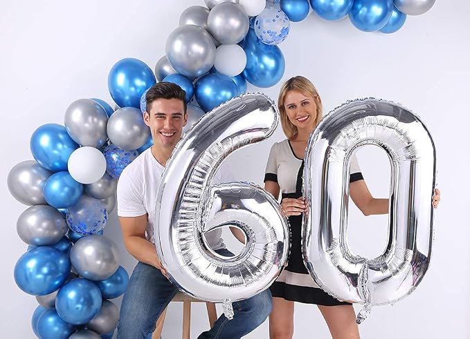 Silver 60 Number Balloons Big Giant Jumbo Large Number 60 Foil Mylar Balloons - Image 4
