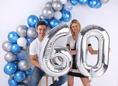 Silver 60 Number Balloons Big Giant Jumbo Large Number 60 Foil Mylar Balloons - Image 4