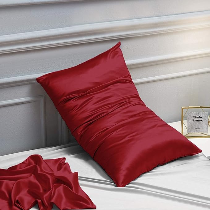 NTBAY 2 Pack Satin King Pillowcases for Hair and Skin, Luxurious and Silky Pillow Cases with Envelope Closure, 20x36 Inches, Wine Red