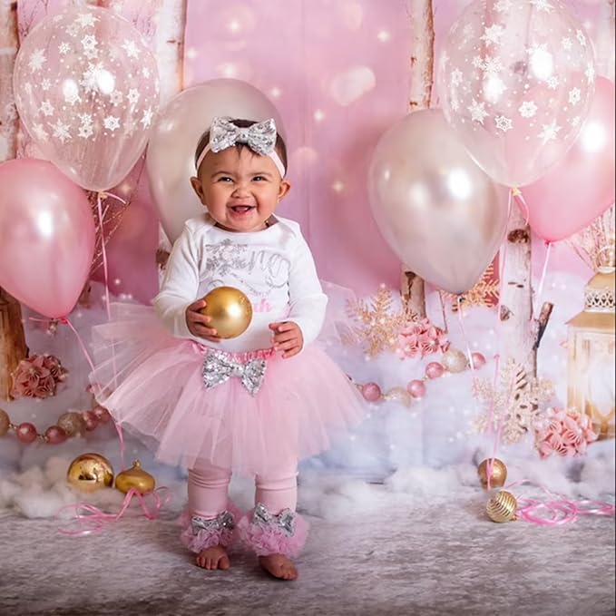 HILAVO Pink and Silver Balloons 12 Inch Winter Onederland Snowflake Balloon - Image 3