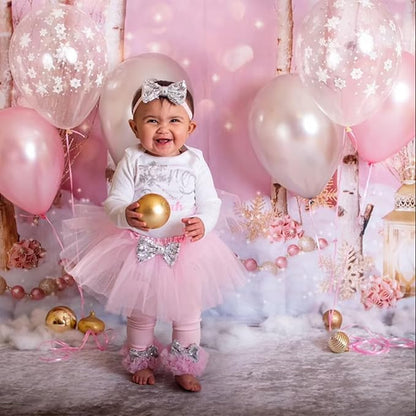 HILAVO Pink and Silver Balloons 12 Inch Winter Onederland Snowflake Balloon - Image 3