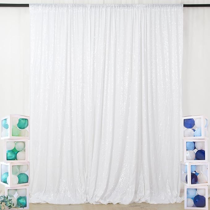 ShinyBeauty 4FTx7FT White Sequin Backdrop, Elegant Wedding & Party Decor by ShinyBeauty