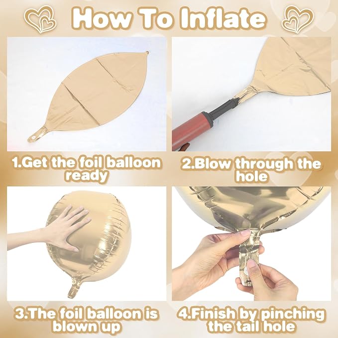 Cream Beige Round Foil Balloons 9 pcs, Metallic Giant 4D Round Balloons 22 Inch - Image 7