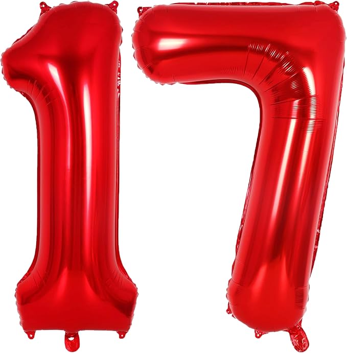 Red Number 17 Balloons, 40 Inch Big Large Foil Number Balloons, Jumbo Giant by AIQINHU